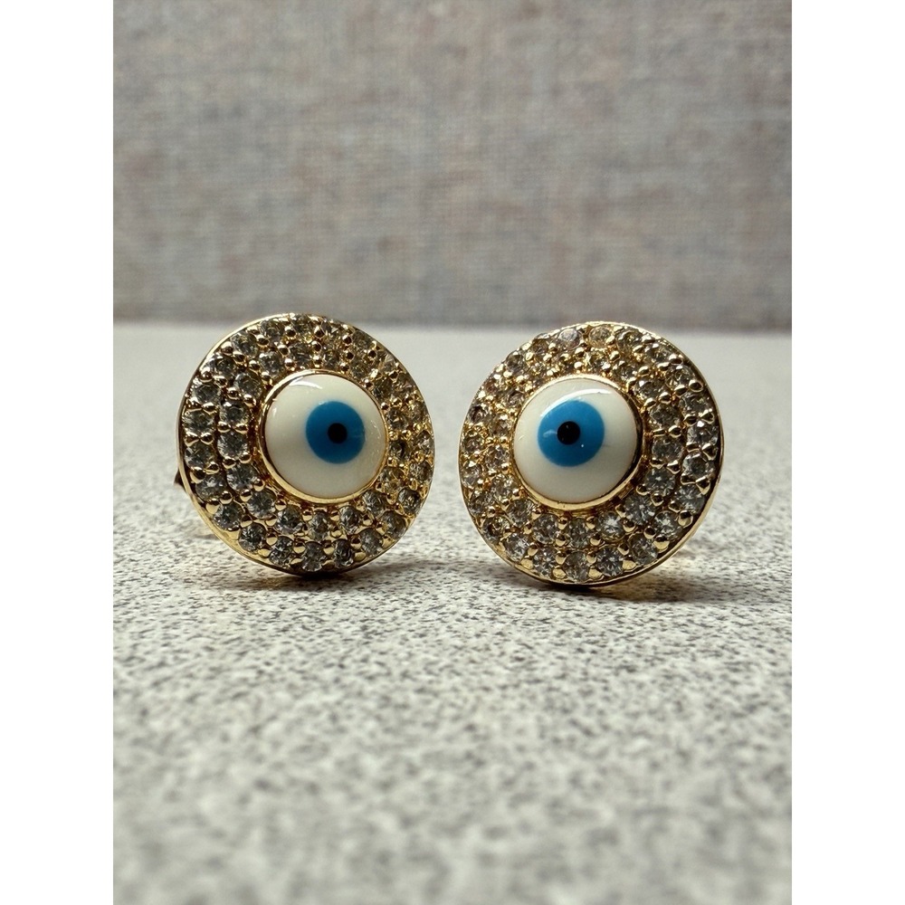 Enamel Round Evil Eye Stud Goldtone Earrings
